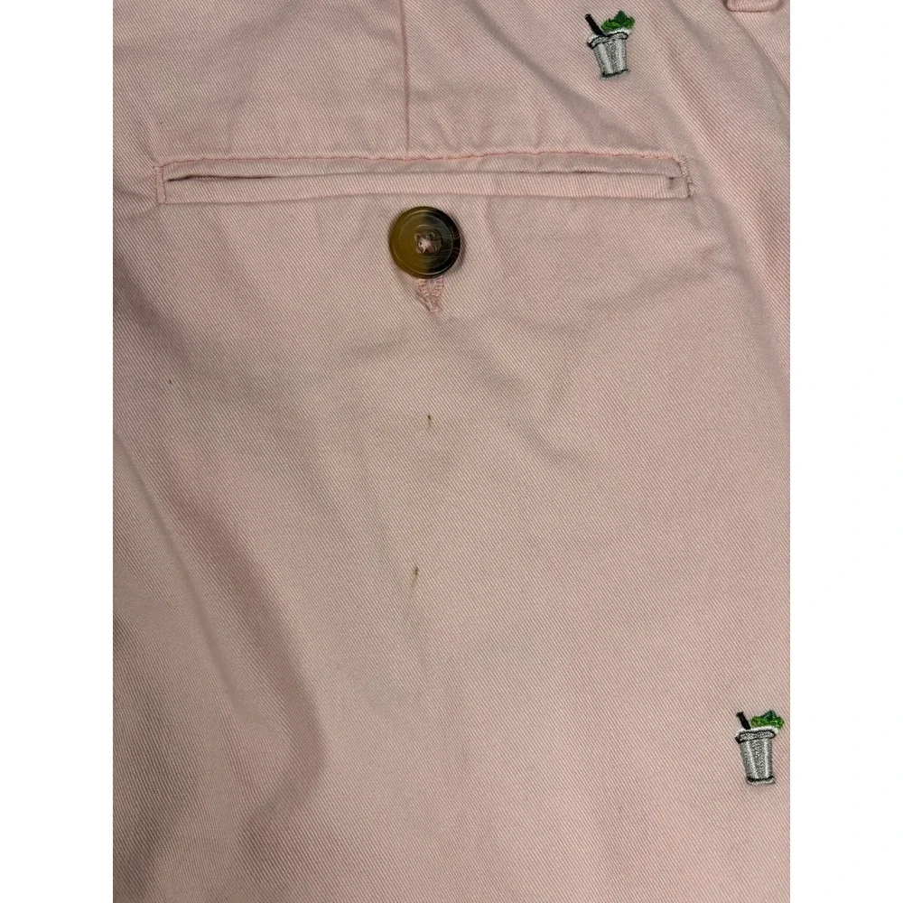 Alan Flusser Embroidered Cocktail Chino Pants 40 Pink Stretch Cotton Summer Mens
